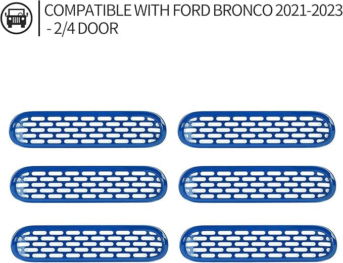 Front Grill Mesh Grille Inserts Cover Frame Trims Kit 6Pcs Fit for Ford Bronco 2021-2025 2/4 Door Exterior Accessories (Blue)
