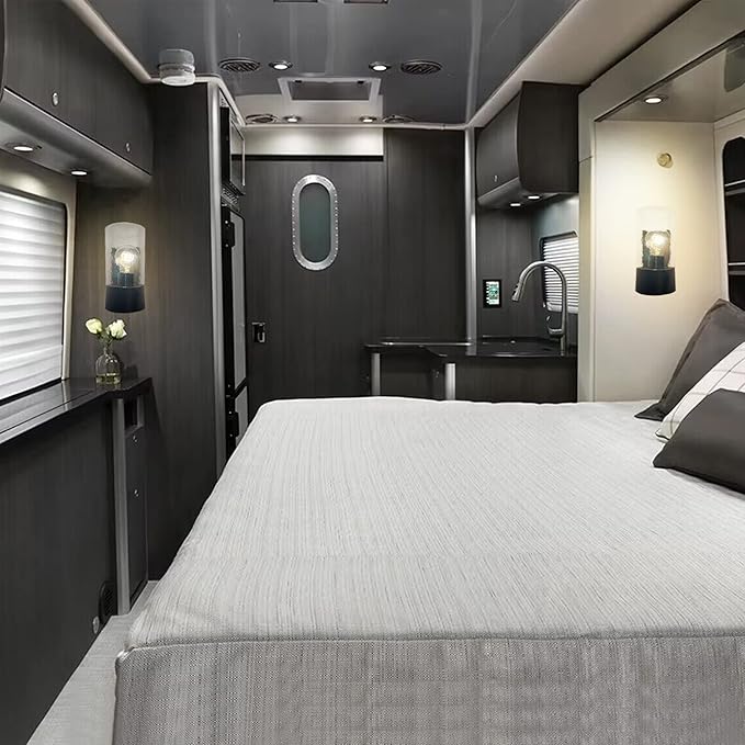 12V LED RV Wall Sconce with Switch(1X E26 Bulb Included), 12Volts RV Interior Light Fixture with Water Glass Shade, RV Bedside Reading Light for RV Boat Motorhome Caravan Trailer