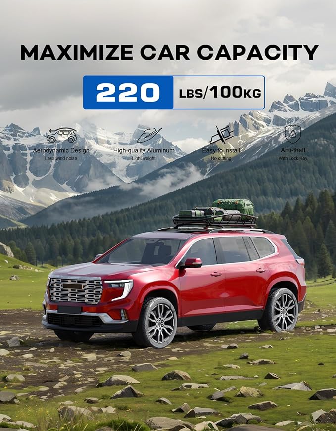 220lbs Roof Rack Cross Bars Compatible with GMC Acadia 2024 2025 2026 (with Side Roof Rails), Heavy Duty All-Metal Aluminum Roof Rails Crossbars Cargo Canoe Black