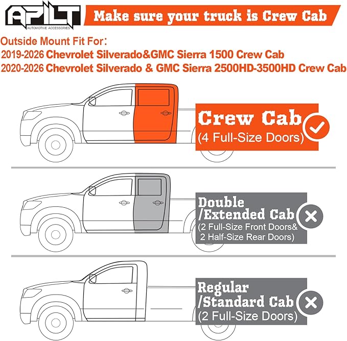 Outside-Mount Rain Guards Window Visors for 2019-2026 Silverado &GMC Sierra 1500,2020-2026 Silverado & GMC 2500HD-3500HD Crew Cab Truck Accessories Dark Smoke 4pcs Set with Thicker