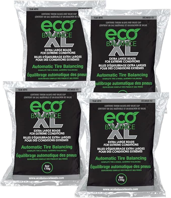 ECO Balance 06-ECOXL4 ECO XL Extreme Condition Tire/Wheel Balancing Beads - Off-Road Vehicles, Light Duty Truck Tires, (4) 6oz Balance Bead Bags, (4) Valve Caps