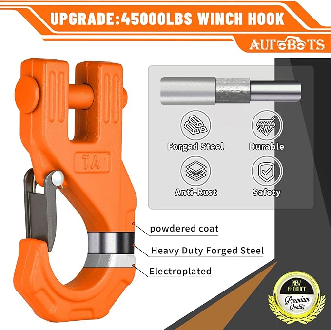 AUTOBOTS Synthetic Winch Rope 1/4" X 50 Ft, Max 9500lbs with Heavy Duty 3/8 Winch Hook, Protective Sleeve for Off Road Vehicle ATV UTV Orange