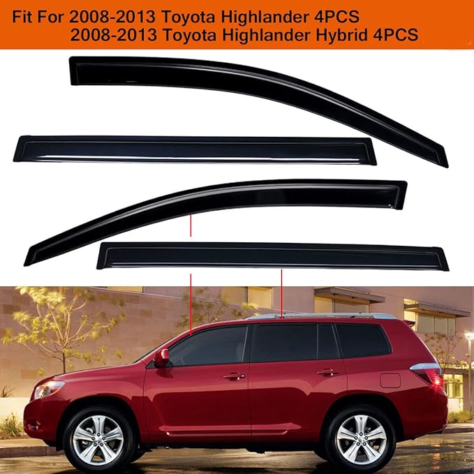 Original 4pcs Rain Guards Set, Outside Mount Window Deflectors, Good Looking Side Window Visors Compatible with 2008-2013 Toyota Highlander |94063|