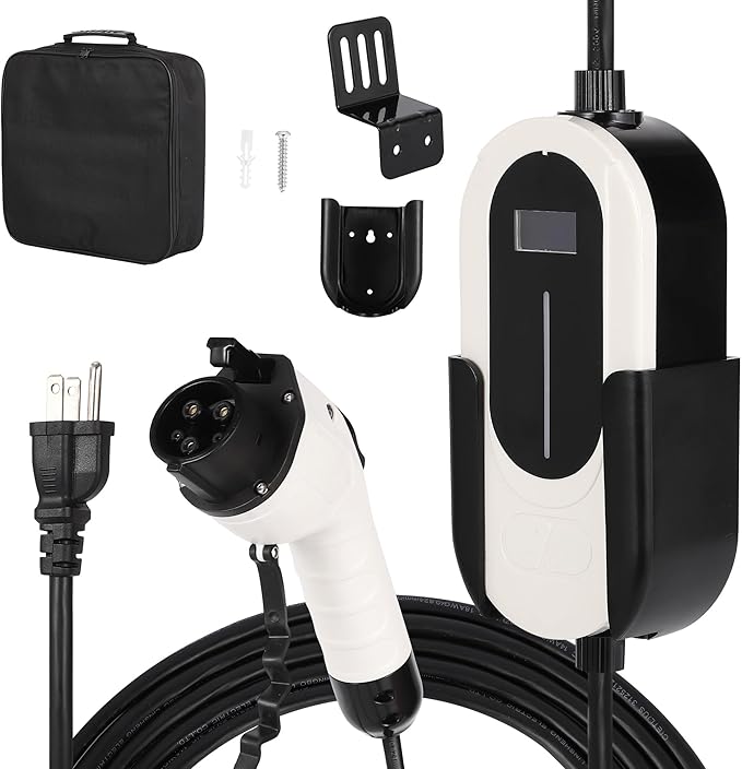 Level 1 EV Charger, 15A 110V Voltage, NEMA 5-15 Plug, 25 ft Cable, Adjustable Current/Delay Timer, SAE J1772 Listed Portable Electric Car Charger for Indoor/Outdoor Use