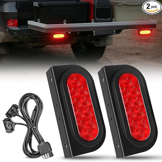 Nilight Hitch Cargo Carrier Oval Light Kit 2PCS 6Inch Red w/Flush Mount Grommet Bracket Harness Waterproof Stop Turn Signal Tail Lights for Luggage Bike Rack Truck Trailer