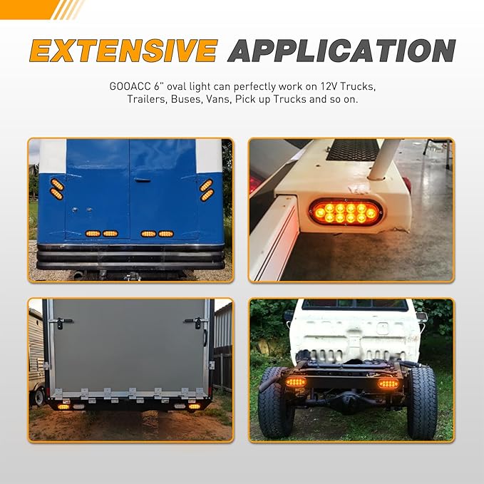 GOOACC 6 Inch Oval Tail Light 2 PCS Amber 10 LED Turn Signals Lights Surface Mount IP67 Waterproof for Trailer Truck RV Tractor Lorry Camper Van