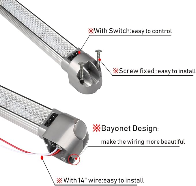 Lightronic RV LED Porch Awning Light Fixture 30", 6000K Cool-White, High Light-Output Low Current Draw, Integrated On/Off Rocker Switch, Heavy-Duty Aluninum Housing, 12V/24V DC, 1-Pack