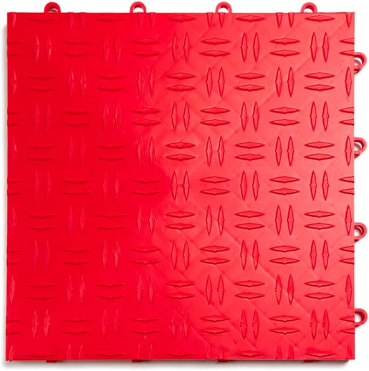 Big Floors GarageTrac Diamond, Interlocking Non-Slip Garage Flooring Tile, Durable, Modular, Heavy-Duty Copolymer, Easy Install (Red, 48 Pack of 12 x 12" Tiles)