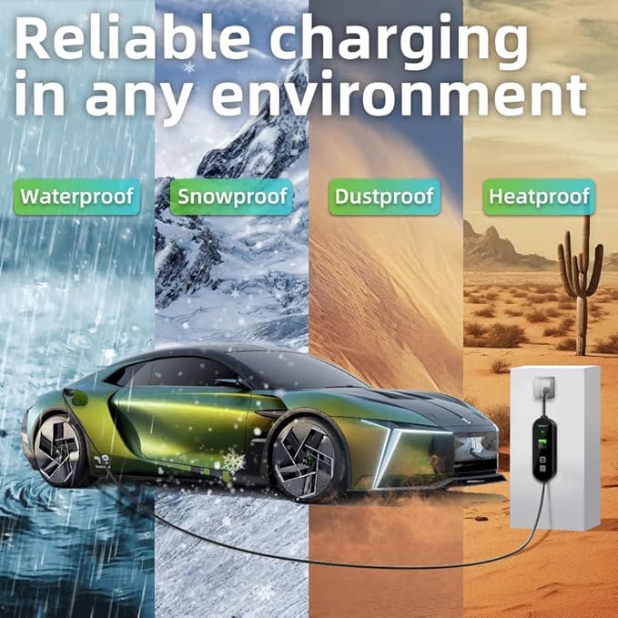 Level 1&2 EV Charger ， Electric Vehicle Portable Charger with 32FT Cable,16A Adapter Portable EV Chargers Polymer Materials Cable, Adjustable Current Compatible with BYD and Other PHEV/BEV/EV