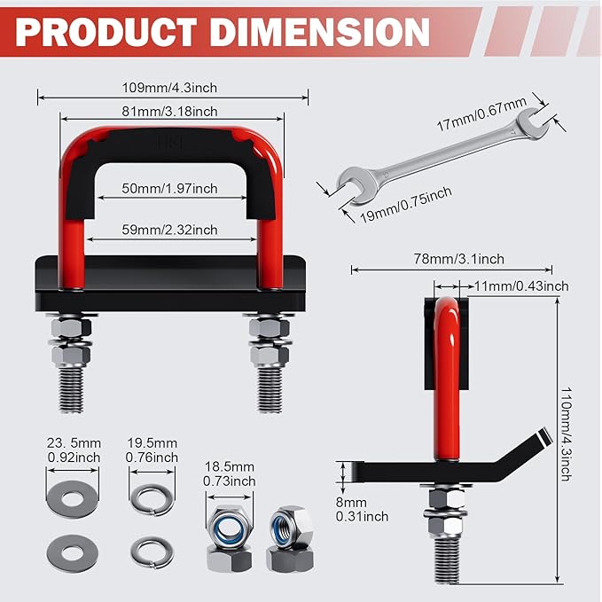 Hitch Tightener, Heavy Duty Anti Rattle Hitch Stabilizer for 2" Hitch, Trailer Hitch Stabilizer with Rubber Isolator & Wrench for Hitch Mount, Cargo Carrier, Bike Rack (2 Packs, Red & Black)