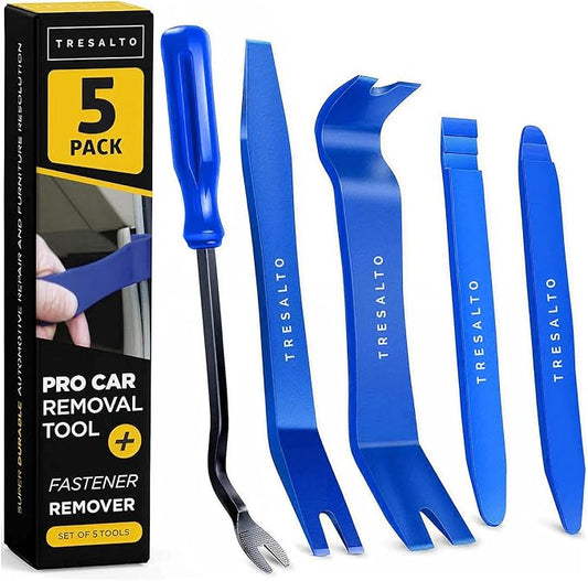 Auto Trim Removal Tool Kit - 5 Piece Set for Dash, Door Panel, Clip Remover - Scratch-Resist Nylon Pry Tools for Interior Car Trims Work - Panel Prying Tools Included - Blue
