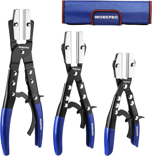 WORKPRO 3-Piece Ratcheting Hose Pinch Off Pliers Set, 8", 10", 12" Locking Hose Pinch Pliers Set with Storage Bag - for Radiator, Coolant, Automotive, Fuel Lines