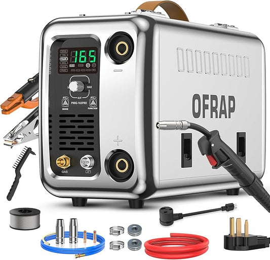 Aluminum MIG Welder, 110/220V MIG Welding Machine165A, 6-in-1 Flux core/Gas Mig/Mag/Stick/Lift Tig/Mig Aluminum Multi-process Welder Machine with Unique Stainless Steel Shell Design