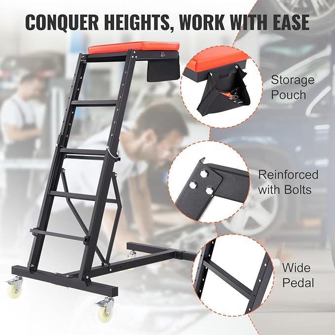 VEVOR Top Automotive Creeper, with Adjustable Height 45.7" to 66.3", 400 LBS Capacity High Creeper, 4 Swivel Caster Wheels, Heavy Duty Foldable Creeper for Auto Repair and Maintenance