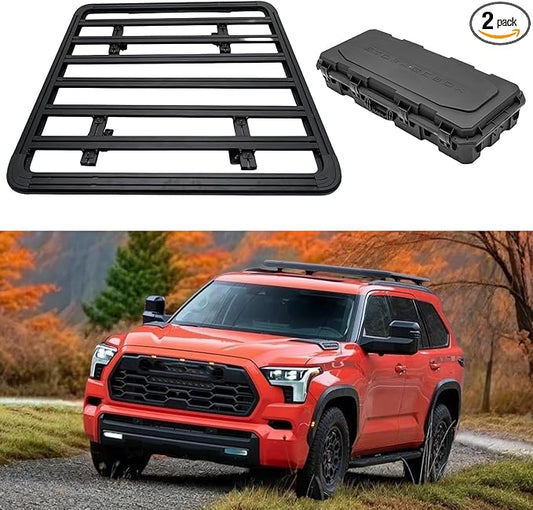300lbs Load Capacity | Roof Multi-Functional Expansion Platform & Storage Box Compatible with Toyota Sequoia 2023 2024 2025 2026 | Roof Rack Carrier Cargo Basket Toolbox
