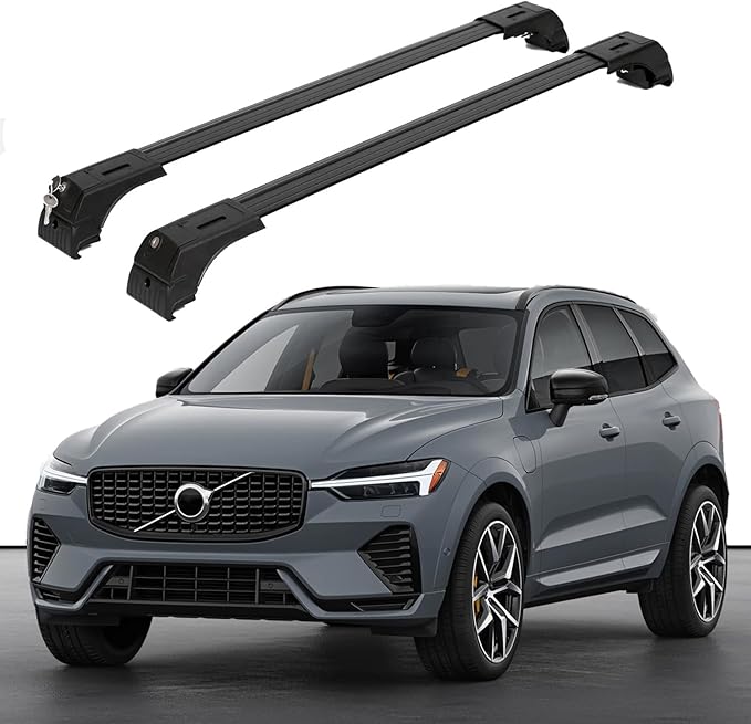 ERKUL Roof Rack Cross Bars for Volvo XC60 2018-2026 | Aluminum Crossbars with Anti Theft Lock for Rooftop | Compatible with Flush Rails - Black