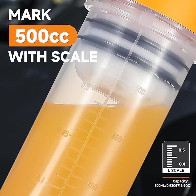 FOUR UNCLES 500cc Fluid Extractor & Fill Pump for Automotive Use - Oil Syringe with a 28" Hose & Two 12" Extension Tubes for Easy Oil Change