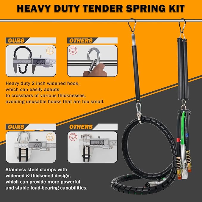13.5 FT Semi Truck Air Lines Kit with 2 Pcs Tender Spring Kit and Glad Hands with Gladhand Holder & Handles 3IN1 Trailer Cord and Air Hoses Kit for Truck Trailer Tractor