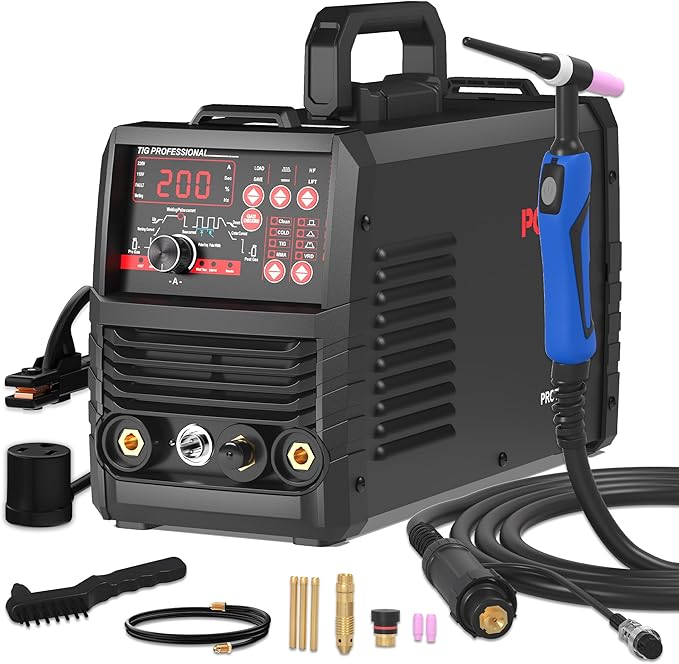 PONEY TIG Welder 200 Amp 5 In 1 TIG Welding Machine DC TIG/Spot TIG/Pulse TIG/Stick, 110V/220V Dual Voltage with Large Digital Display