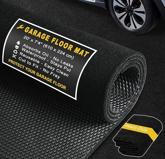 20' x 7'4" Garage Floor Mats - All-Weather Garage Floor Mats for Under Car, Absorbent Oil Spill Mat, Anti-Slip Garage Carpet, Reusable Garage Mats with Waterproof Backing, Garage Car Mat & Floor Mat