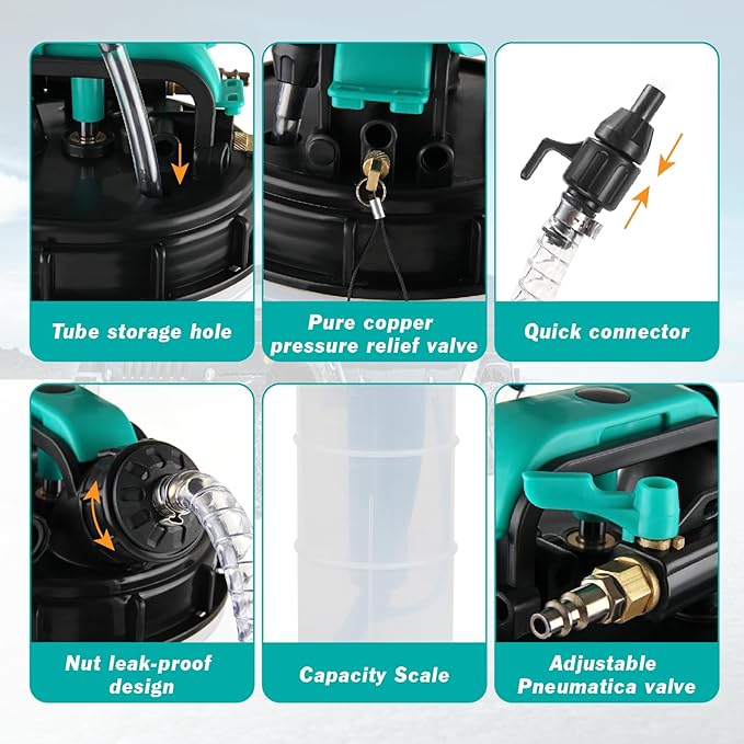 5.3-Liter Oil Extractor Pump,Manual/Pneumatic Fluid Extractor with Hose,Vacuum Oil Change and Oil Drainage for Cars, Motorcycles, Lawn Mowers, Boats Etc.