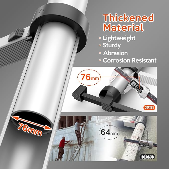 12.5FT Telescoping Ladder, Collapsible Ladder with Bottom Stabilizers, Slow Descent, One-Click Retraction to Protect Finger，Suitable for RV or Outdoor Work