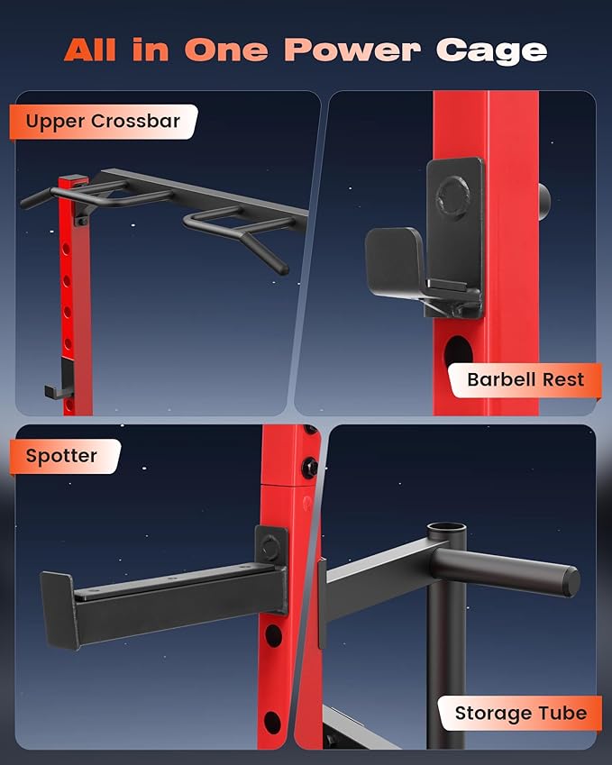 OPPSDECOR Power Cage, Multi-Function Power Rack with Adjustable Cable Pulley System, Squat Rack with Pull-up Bar, J-Hooks, More Training Attachment for Home Gym