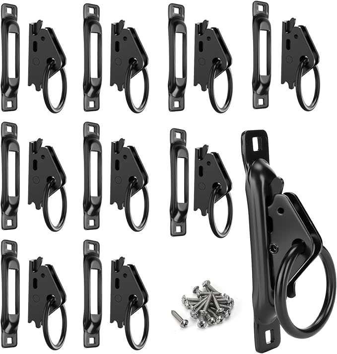 10 Pack E-Track O-Rings with 10 Pack Single Slot Tie-Downs, Black Powder Coated E Track Accessories Set for Cargo Loads, Ratchet/Cam Straps in Flatbeds Trailers Vans Trucks Pickups Tie Down