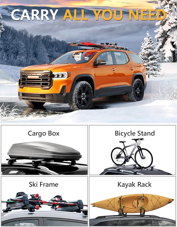 Tuyoung 330lbs All Aluminum Cross Bars Roof Racks Compatible with GMC Acadia 2017 2018 2019 2020 2021 2022 2023, Lockable Roof Rails Crossbars Luggage Kayak Cargo Carrier Rooftop SUV Accessories