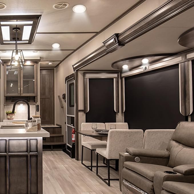 Facon 4.5Inch 12V LED Puck Light RV Interior Lights, Aluminum Slim Recessed Mount, 12Volts RV Lighting Fixture for Van Camper Trailer Motorhome Boat (6Packs, 4.5 Inch 4000K)