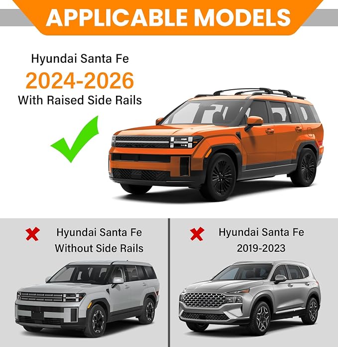 300lbs Lockable Roof Rack Cross Bars Compatible with 2024 2025 2026 Hyundai Santa Fe & Santa Fe Hybrid with Raised Side Rails (Not for SE), Aluminum Heavy Duty Crossbar Luggage Accessories