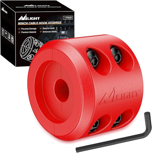 Nilight Winch Stopper for ATV UTV Truck SUV Winch Cable Hook Rubber Stopper Protects Towing Hook Synthetic Rope Winch Accessories Rope Line Saver with Stainless Steel Screws and Nuts Allen Wrenc, Red