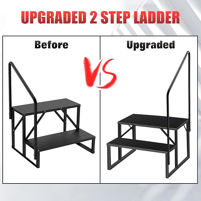 RV Steps with Handrail｜2 Step RV Stairs with Handrail｜Update 3.0 Outdoor RV Ladders with Anti-Slip Pedals｜Mobile Home Stairs for Travel Trailers｜Heavy Duty Camper Steps for Camper, Porch, Spa