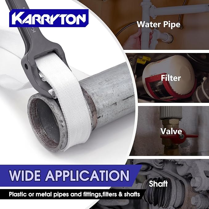 18 Inch Strap Wrench, Aluminum Handle w/ 48" Long Nylon Strap for 12” Max OD Capacity – Heavy-Duty Oil Filter Wrench for Round, Slippery, Odd-Shaped Objects