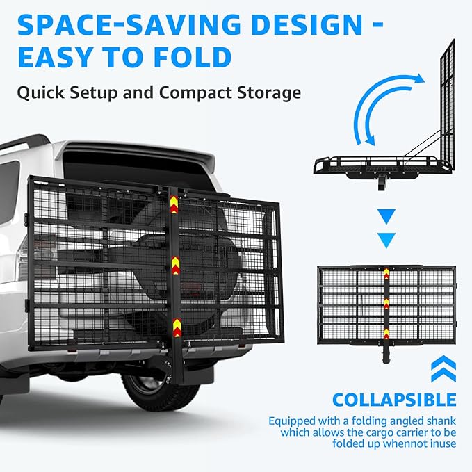 50"x28.5"x5.2" Folding Hitch Mount Cargo Carrier - 1000lbs Capacity Cargo Carrier Hitch Mount Heavy Duty Alloy Steel Material, Fits 2" Hitch Receiver for Mobility Scooter, SUV, Truck, Pickup