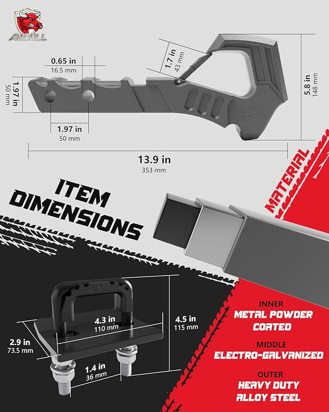 Tow Hitch Receiver Hook with Hitch Tightener, Truck Hitch 2 Inch Receiver Hitch, Drop Forged Steel Trailer Hitch Receiver 88000 Lbs Break Strength, Scorpion Tail Tow Hook for Trucks, Darkgrey