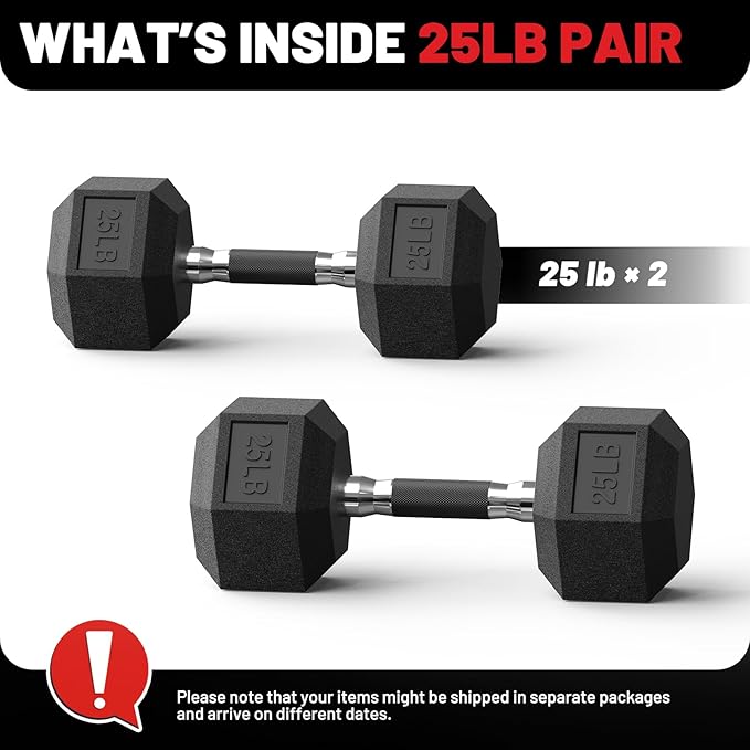 PAPABABE HEX Dumbbell Set 2.5-125lb, Rubber Encased Home Gym Dumbbells, Exercise & Fitness Weights Dumbbells for Women & Men, Hand Weight for Strength Training