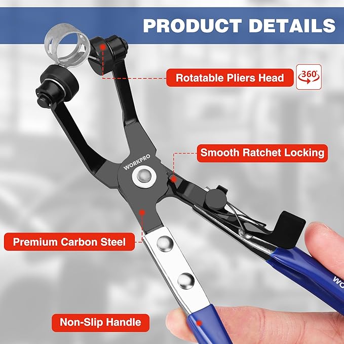 WORKPRO 3-Piece Hose Clamp Pliers Set with Pouch - 27" Long Reach Wire Spring Hose Clamp Plier & Angled Spring Clamp & Flat Band Pliers for Removal, Installation of Ring