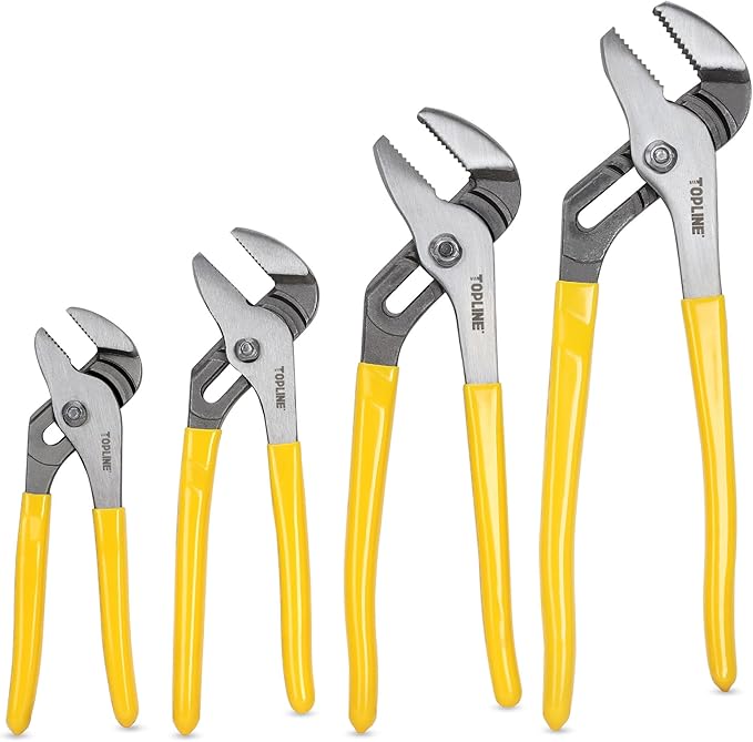 TOPLINE 4-piece Tongue and Groove Joint Pliers Set with Dipped Handles, Groove Joint Pliers Set Included 12-Inch, 10-Inch, 8-Inch and 6-Inch, Ideal for Basic Home Repair and General Applications