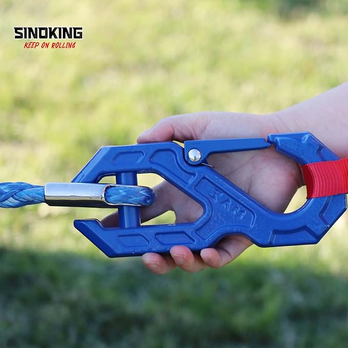 SINOKING Winch Fairlead with Tow Hook, Aluminum Hawse Fairlead with Grade 80 Forged Steel Winch Hook, 45000lb Break Strength Winch Fairlead Hook Set for Off-Road Vehicle Recovery, Black and Blue