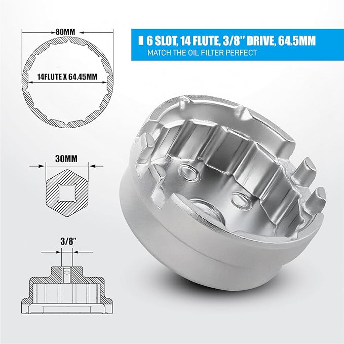 Oil Filter Wrench for TOYOTA,14 flute 6Slots Cap Style oil filter removal tool for Corolla, Prius, Prius Prime, Prius V, Matrix, CT200h, Scion iM/iQ/xD 1.8L Engine