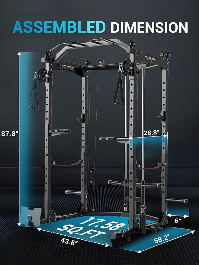 Power Cage, Multi-Functional Power Racks for Home Gym with Cable System, 1600LBS Weight Capacity Fitness Reality Squat Rack for Strength Workout with More Training Attachment,Black