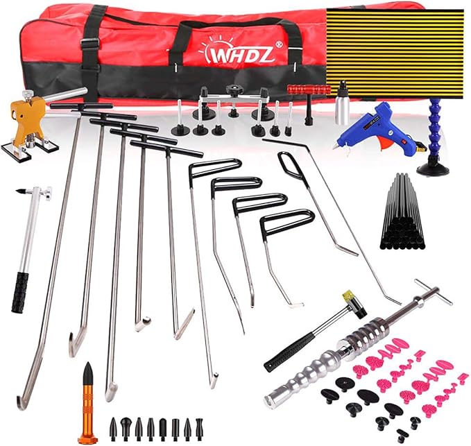 WHDZ Paintless dent Repair Rod 76PCS Paintless Dent Repair Tool Kit Slide Hammer Dent Lifter Bridge Puller Set Light Board Glue Puller Tabs for Car Dent Removal