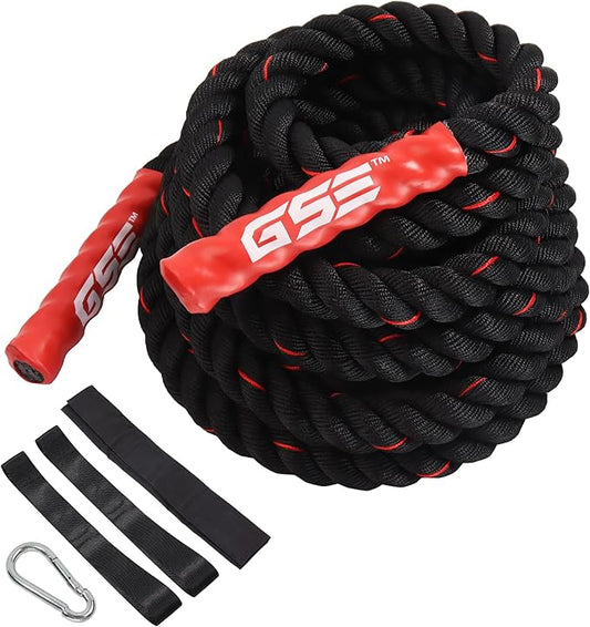 GSE Games & Sports Expert Gym Battle Rope, Heavy-Duty Workout Ropes for Indoor & Outdoor Workout, Exercise Rope for Strength Training - 30,40,50 Feet Lengths Available