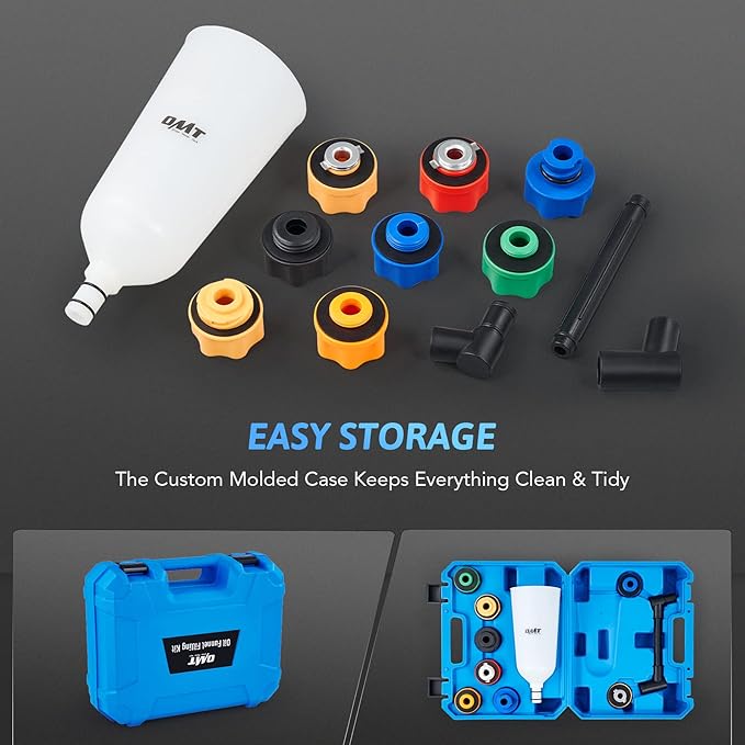 Orion Motor Tech 2 qt Engine Oil Funnel Set with Flexible Extension & 8 Adapters, Spill Free Large Funnel for Automotive Use- Compatible with Toyota Jeep Mazda Ford Dodge and More