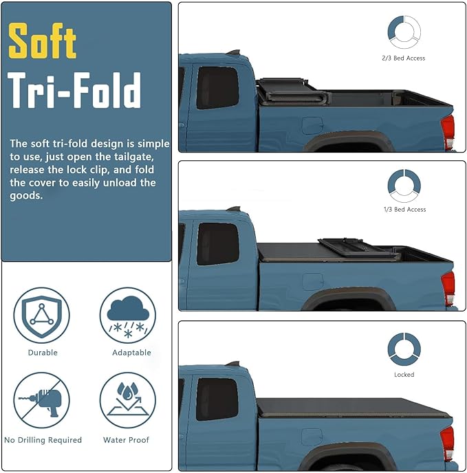 Perfit Liner 5.5 FT (67") Bed Soft Tri-Fold Tonneau Cover Fits 2004-2026 Ford F-150 & 2006-2014 Lincoln Mark LT Styleside/Fleetside Truck Cargo Topper, 3-Folding (Not for Flareside/Stepside)