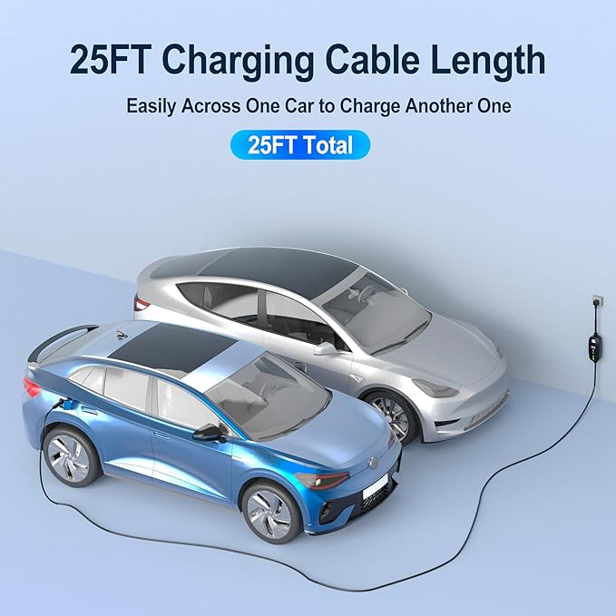 40A Level 2 EV Charger, 9.6KW Fast Portable Electric Vehicle Charging Stations, 25ft Charging Cable, NEMA 14-50 Plug, Adjustable Current & Timing Delay, Home Car Charger Compatible with All J1772 EVs