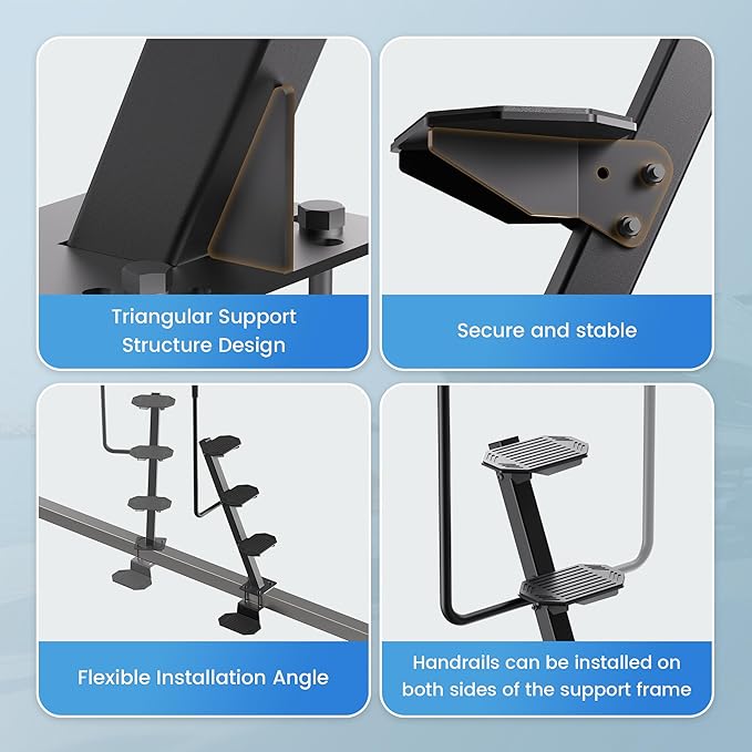 Heavy-Duty Boat Trailer Steps,Boat Trailer Tongue Steps with Anti-Slip Handrail,EVA Anti-Slip Mat,450Lbs Capacity，Multiple Installation Angles,4 Steps