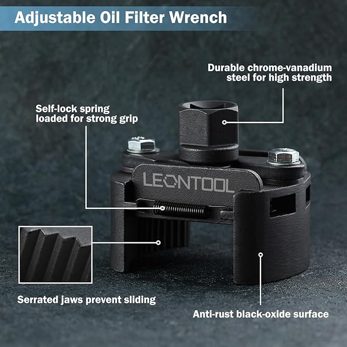 Adjustable 2 Jaw Oil Filter Wrench 60mm-80mm (2-3/8 to 3-1/8 inch), Heavy Duty Universal Oil Filter Cap Socket Wrench for BMW, Audi