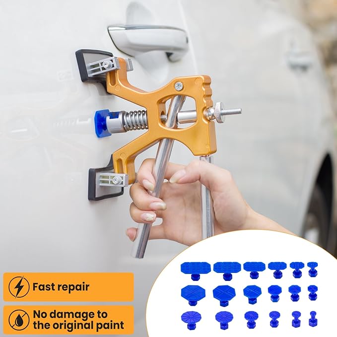 Car Dent Puller Kit, 135pcs Paintless Dent Removal Kit, Car Dent Repair Kit with Golden Lifter, Bridge Puller, Slide Hammer 2 in 1 T-Bar, Dent Puller for Car Refrigerator Door Ding Repair